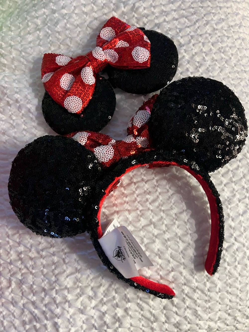 Disney Minnie Mouse Ears Headband Red Polka Dot Sequin Disneyland Paris Adult - Picture 3 of 5